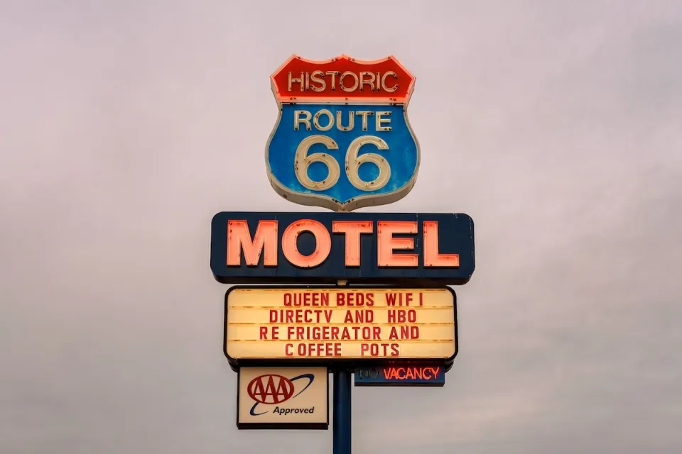 Route 66 motel neon sign.